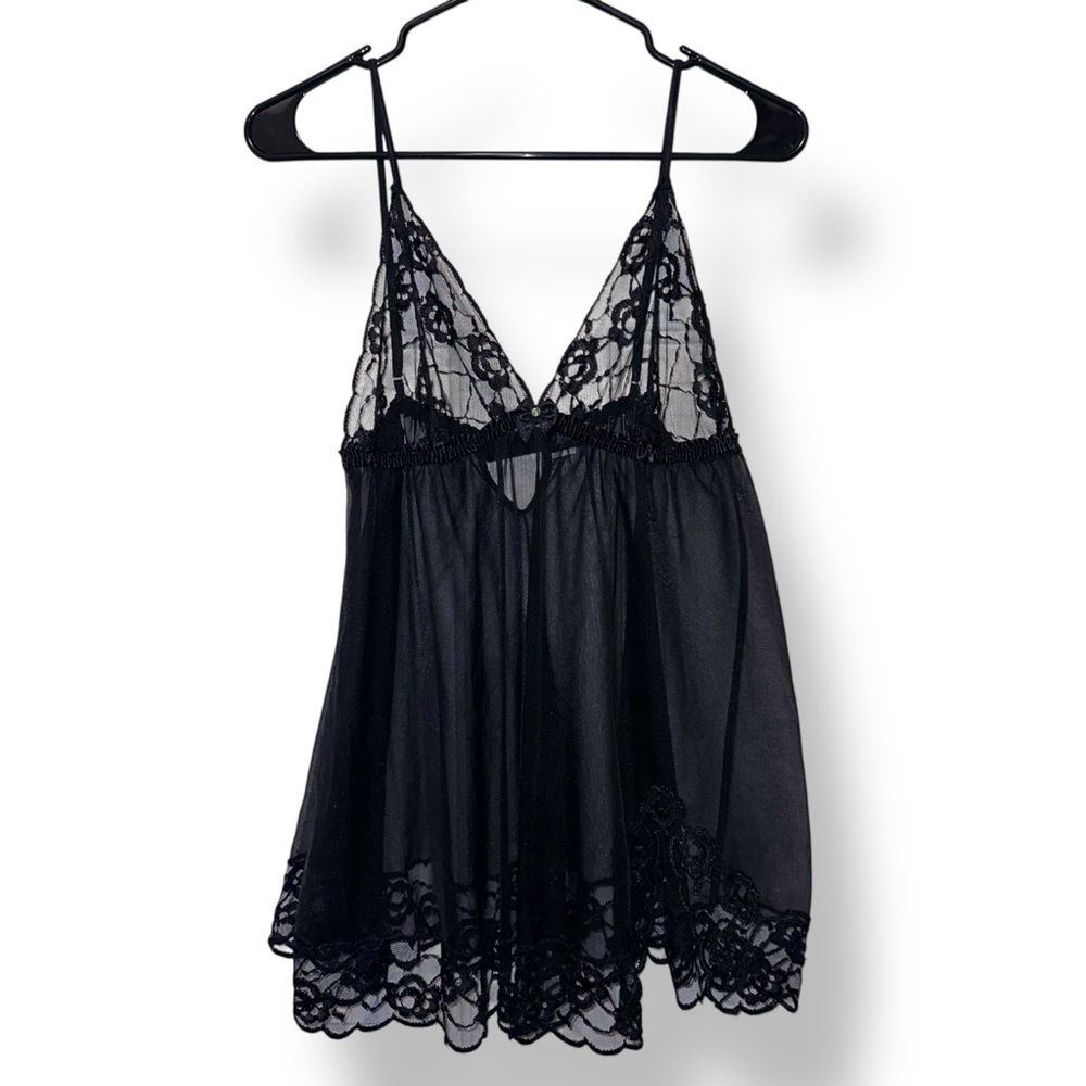 Frederick’s of Hollywood Sheer Black Lace Babydoll Lingerie – Size Large